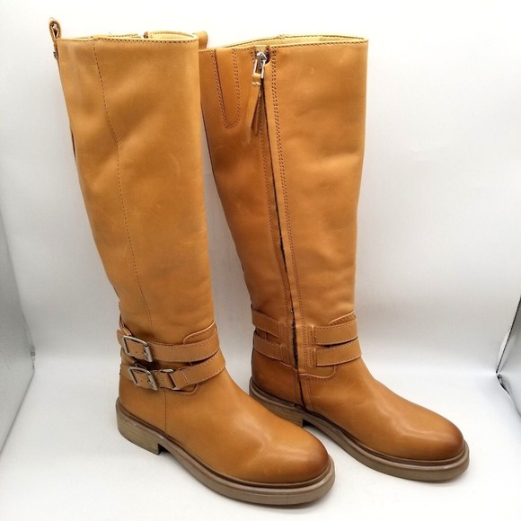 🌿 Sam Edelman Womens Freda Mustard Leather Round Toe Riding Boots Size 5.5 M - Picture 3 of 6